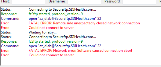 filezilla client network error software caused connection abort